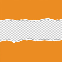 Wall Mural - Torn a half sheet of orange paper from the bottom on white background. Vector template paper design. Vector Illustration.