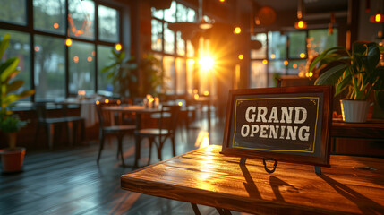 Wall Mural - Restaurant grand opening - sign on table - cold open - flowers - stylish design and decor 