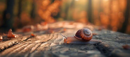 Wall Mural - Tranquil Moment in Nature: A Snail on a Log in the Serene Woods
