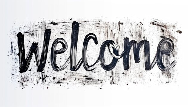The word Welcome isolated on white background made in Hand-Lettered Typography style. Decorative lettering of a word Welcome. Creative postcard. Ai Generated Digital art poster.