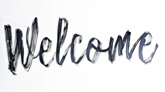 The word Welcome isolated on white background made in Italic Calligraphy style. Decorative lettering of a word Welcome. Creative postcard. Ai Generated Digital art poster.