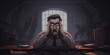 Angry scared man with anxiety in dark abandoned office cartoon illustration