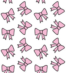 Wall Mural - Vector seamless pattern of pink hand drawn sketch doodle bow ties isolated on white background