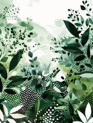 Naklejka na meble Green Leaves and Dots on White Background. Printable Wall Art.