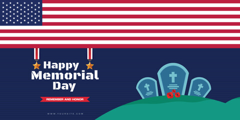 Wall Mural - Vector memorial day America wishes banner design with symbol and stars