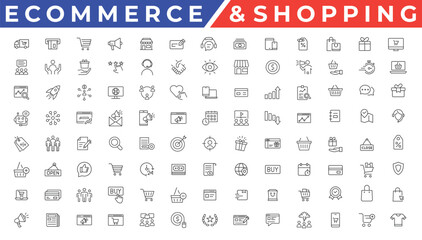 Shopping icons set. E-commerce icon collection. Online shopping thin line icons. Shop icons vector