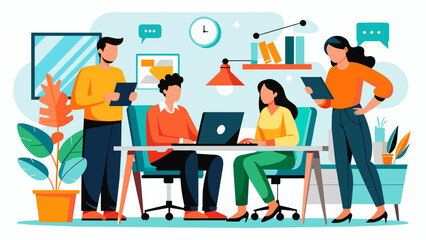 Vector illustration of office staff working together.