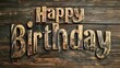© Vector Juice - Wooden Ebony Happy Birthday concept creative horizontal art poster. Photorealistic textured words Happy Birthday on artistic background. Ai Generated Congratulations Horizontal Illustration.