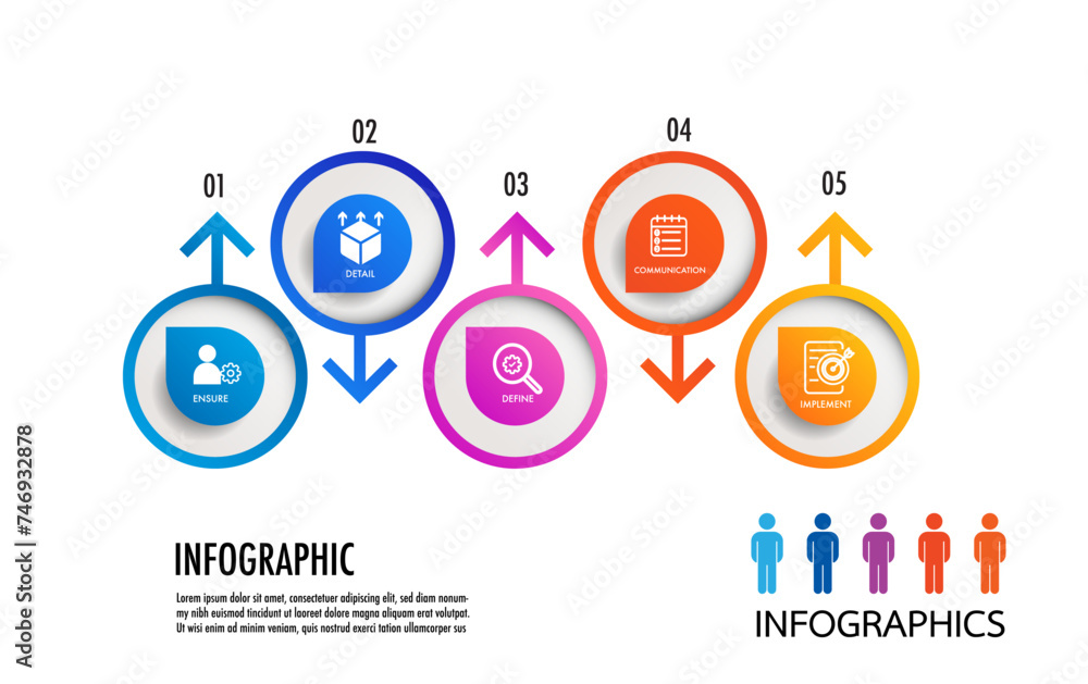 infographic template 5 bar graph for business direction, marketing ...