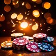 Sparkling dynamic flying poker casino chips, showing the excitement and thrill of gambling