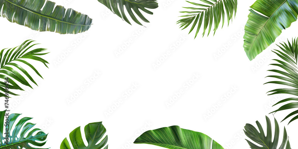 Tropical green leaf frame border on white background Stock Illustration ...