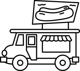 Wall Mural - Fast food shop van in black line art.