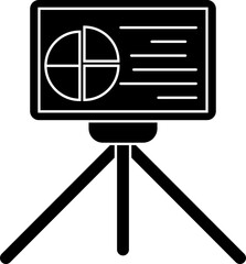 Poster - Illustration of b&w pi chart presenting on board with tripod icon. 