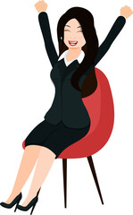 Canvas Print - Cheerful business woman sitting on red chair.