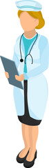 Poster - Nurse or lady doctor isometric character in standing pose.