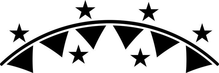 Sticker - Bunting flags with stars icon in b&w color.