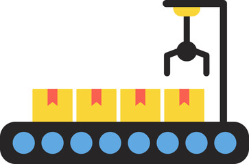 Sticker - Conveyor with boxes in flat style.