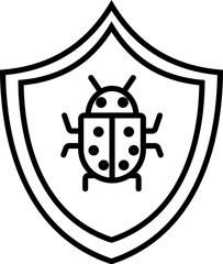 Sticker - Bug on shield in black line art for security hacking concept.