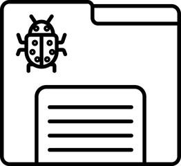 Canvas Print - Black line art bug on file folder or virus affected file icon.