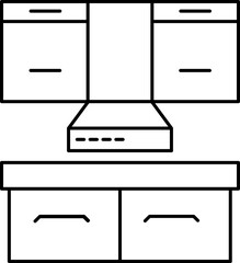 Sticker - Flat view of kitchen interior in black line stroke.