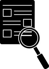 Poster - Paper document with magnifying glass. Glyph icon for data analysis.