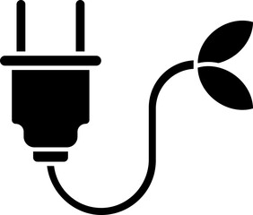 Sticker - Eco plug icon in black and white color.