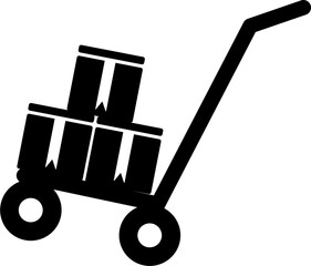 Poster - B&W gift boxes on trolley. Glyph icon or symbol.