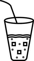 Poster - Line art illustration of beverage glass with ice cubes icon.