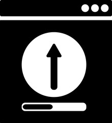 Poster - B&W uploading  icon on webpage in flat style.