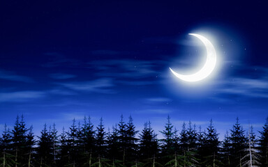 Wall Mural - the crescent moon glows in the sky. there are twinkling stars, clear and cloudless, for making backg