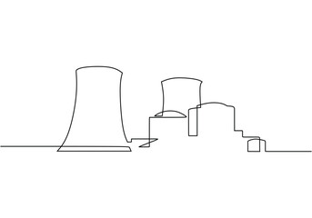 Wall Mural - Power stations and plants for energy generation. Continuous one line drawing. Industrial buildings landscape.