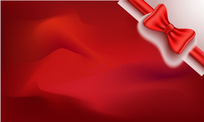 Poster - Realistic red fabric background with bow ribbon.