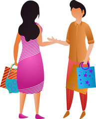 Poster - People character holding shoping bags on white background.