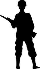 Canvas Print - Silhouette of a Indian Soldier holding gun on white background.