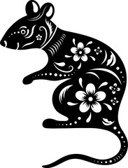 Wall Mural - Chinese zodiac rat icon in b&w color.