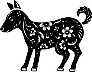 Wall Mural - Dog chinese zodiac icon in b&w color.