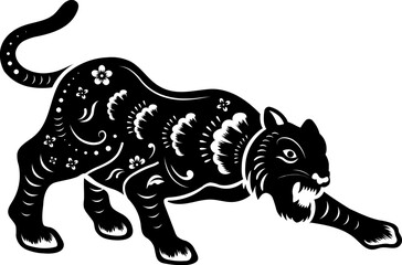 Poster - Chinese zodiac tiger glyph icon in flat style.