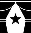 Open curtain stage show icon in b&w color.