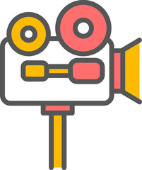 Sticker - Colorful video camera on stand icon in flat style.