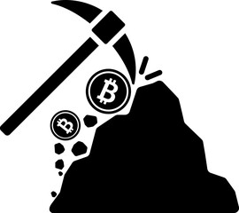 Poster - B&W illustration of crypto mining icon.