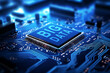 Big data word on circuit board, data concept, blue tone macro