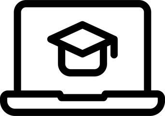 Wall Mural - Online education app in laptop icon in black line art.