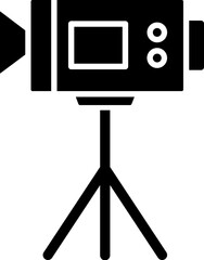 Sticker - Video camera on tripod glyph icon.