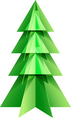 Sticker - Green christmas tree in paper cut style.