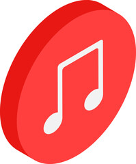 Sticker - Music play button isometric element in red color.