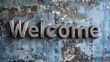 Concrete Welcome concept creative horizontal art poster. Photorealistic textured word Welcome on artistic background. Ai Generated Hospitality and Greetings Horizontal Illustration.