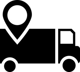 Poster - Delivery truck with map pin icon in flat style.