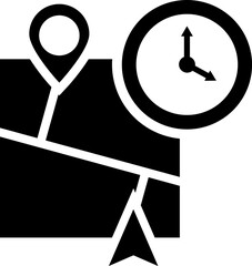 Sticker - Map navigation with timer icon in b&w color.