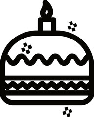 Sticker - Burning candle on cake icon in line art.