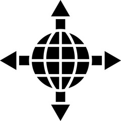 Poster - B&W illustration of world directions icon.